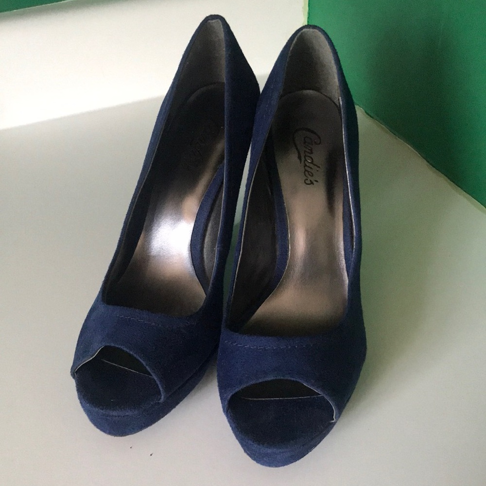 Candies Navy Blue Suede Heels